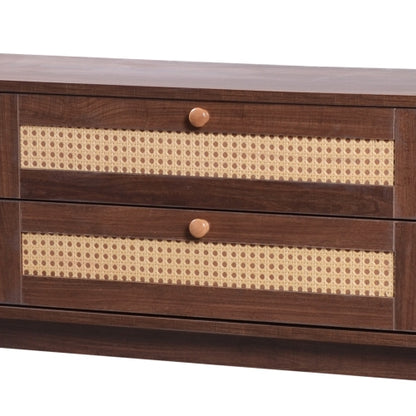Modern Farmhouse Rattan TV Stand Fits Up To 75 Inch TV With Cable Hole