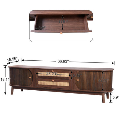 Modern Farmhouse Rattan TV Stand Fits Up To 75 Inch TV With Cable Hole