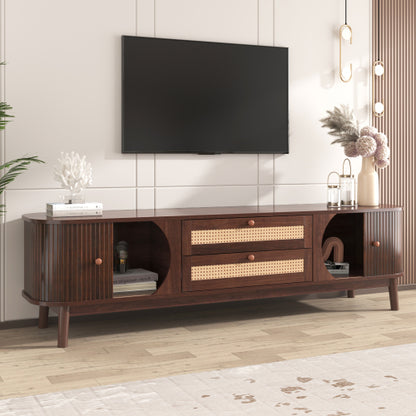 Modern Farmhouse Rattan TV Stand Fits Up To 75 Inch TV With Cable Hole