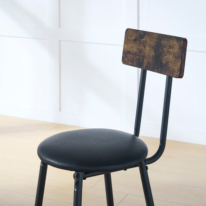 Round bar table and stool set with shelf, upholstered stool with backrest, Rustic Brown, 24.17inch W x 24.17inch D x 36.02inch H