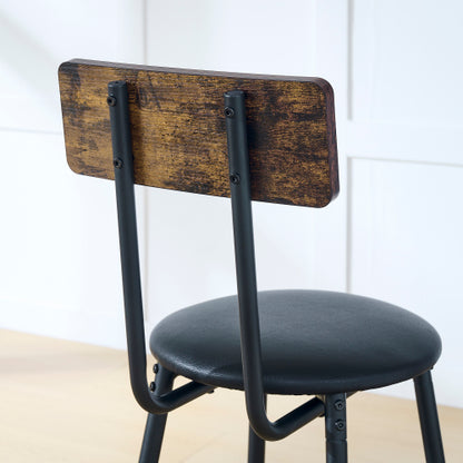 Round bar table and stool set with shelf, upholstered stool with backrest, Rustic Brown, 24.17inch W x 24.17inch D x 36.02inch H