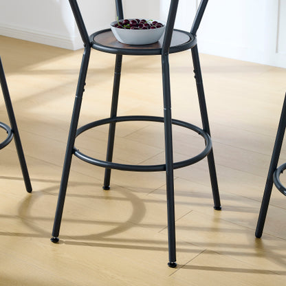 Round bar table and stool set with shelf, upholstered stool with backrest, Rustic Brown, 24.17inch W x 24.17inch D x 36.02inch H