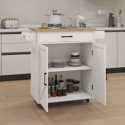 White Multifunctional Rolling Kitchen Cart With Seasoning Rack Adjustable Inner Shelves