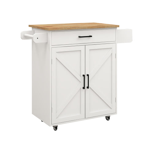 White Multifunctional Rolling Kitchen Cart With Seasoning Rack Adjustable Inner Shelves
