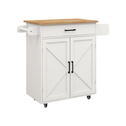 White Multifunctional Rolling Kitchen Cart With Seasoning Rack Adjustable Inner Shelves