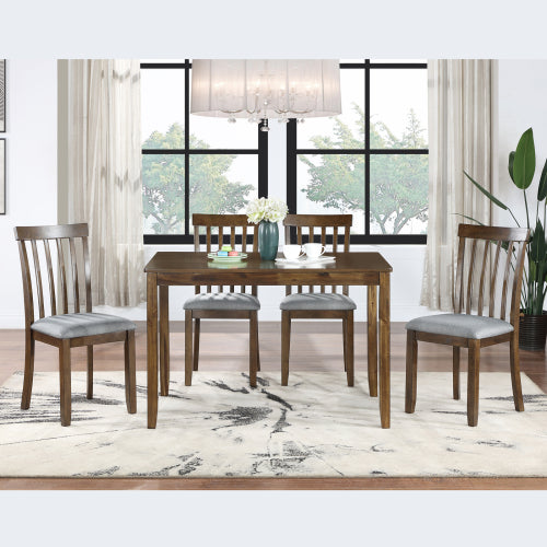 45.5 Inch Walnut Rectangular Wooden Dining Table, Solid Wood Frame MDF Veneer 4-Seater Kitchen Table
