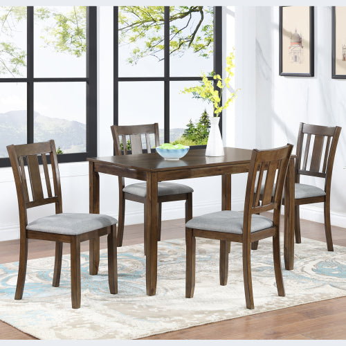 45.5 Inch Walnut Rectangular Wooden Dining Table, Solid Wood Frame MDF Veneer 4-Seater Kitchen Table