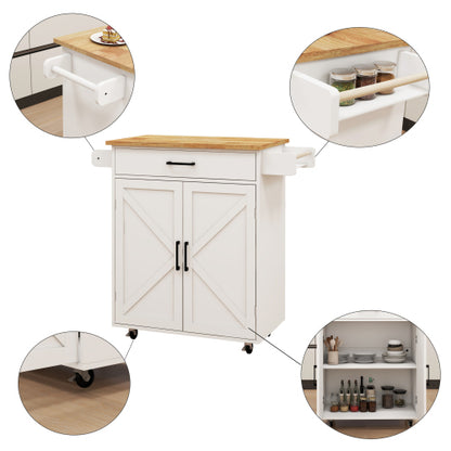 White Multifunctional Rolling Kitchen Cart With Seasoning Rack Adjustable Inner Shelves