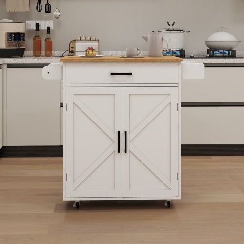 White Multifunctional Rolling Kitchen Cart With Seasoning Rack Adjustable Inner Shelves