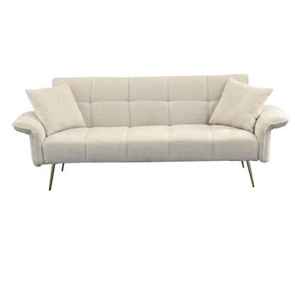70.1 Inch Convertible Futon Sofa-Bed with Folding Armrests Teddy-Velvet Upholstery Wood-Frame for Living-Room Small-Spaces