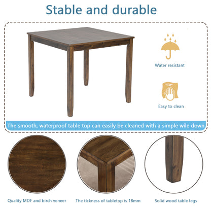 Modern Square Wood Dining Table with Solid Wood Legs and Walnut Finish