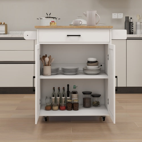 White Multifunctional Rolling Kitchen Cart With Seasoning Rack Adjustable Inner Shelves