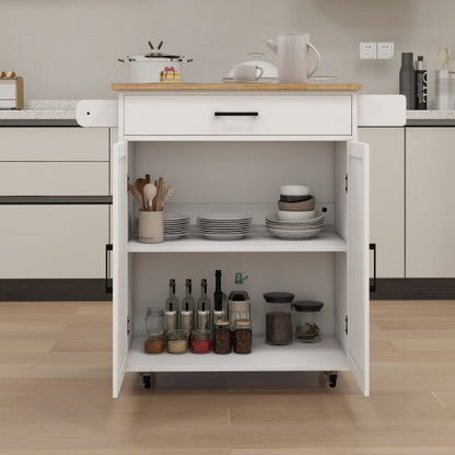 White Multifunctional Rolling Kitchen Cart With Seasoning Rack Adjustable Inner Shelves
