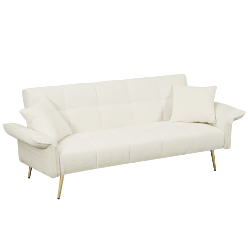 70.1 Inch Convertible Futon Sofa-Bed with Folding Armrests Teddy-Velvet Upholstery Wood-Frame for Living-Room Small-Spaces