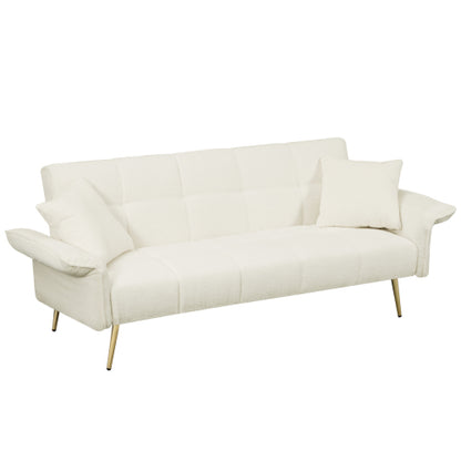 70.1 Inch Convertible Futon Sofa-Bed with Folding Armrests Teddy-Velvet Upholstery Wood-Frame for Living-Room Small-Spaces