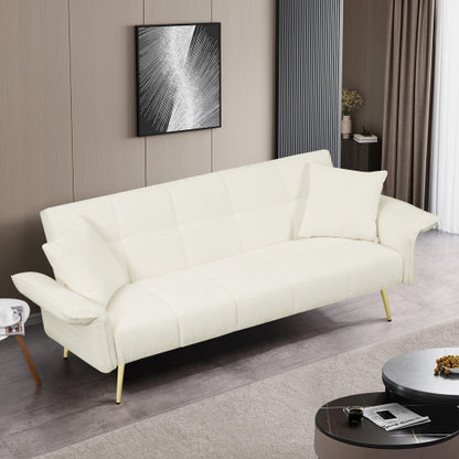70.1 Inch Convertible Futon Sofa-Bed with Folding Armrests Teddy-Velvet Upholstery Wood-Frame for Living-Room Small-Spaces