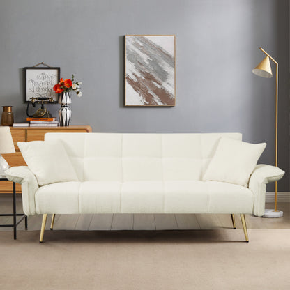 70.1 Inch Convertible Futon Sofa-Bed with Folding Armrests Teddy-Velvet Upholstery Wood-Frame for Living-Room Small-Spaces