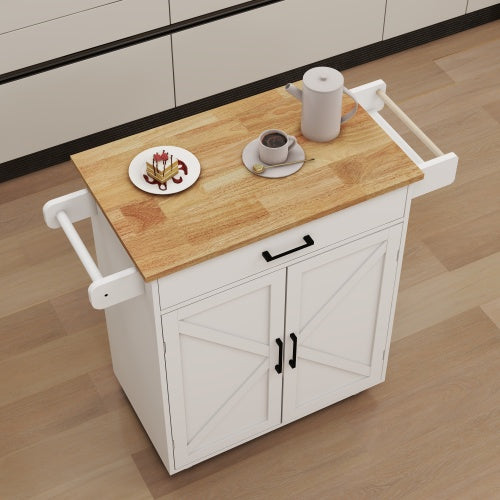 White Multifunctional Rolling Kitchen Cart With Seasoning Rack Adjustable Inner Shelves