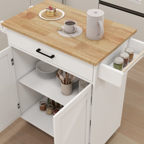 White Multifunctional Rolling Kitchen Cart With Seasoning Rack Adjustable Inner Shelves