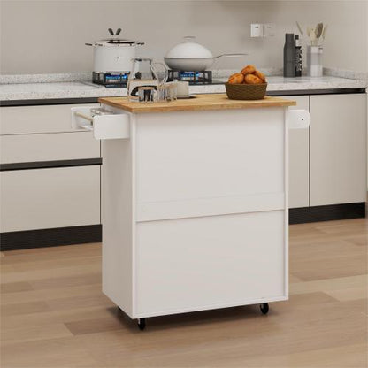 White Multifunctional Rolling Kitchen Cart With Seasoning Rack Adjustable Inner Shelves