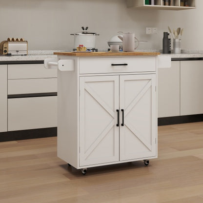 White Multifunctional Rolling Kitchen Cart With Seasoning Rack Adjustable Inner Shelves