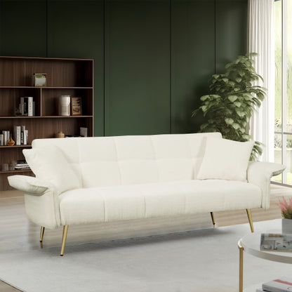 70.1 Inch Convertible Futon Sofa-Bed with Folding Armrests Teddy-Velvet Upholstery Wood-Frame for Living-Room Small-Spaces