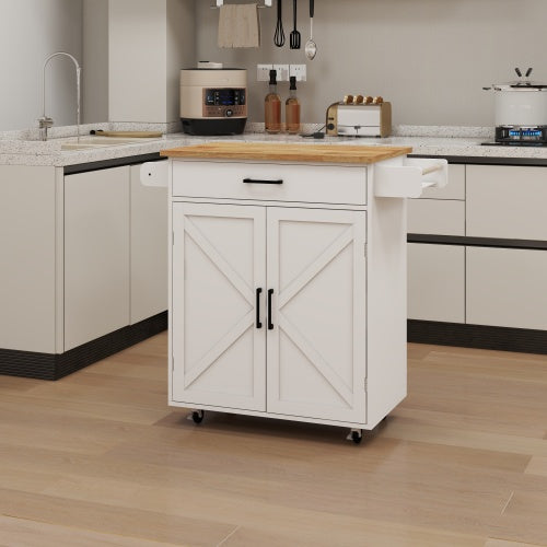 White Multifunctional Rolling Kitchen Cart With Seasoning Rack Adjustable Inner Shelves