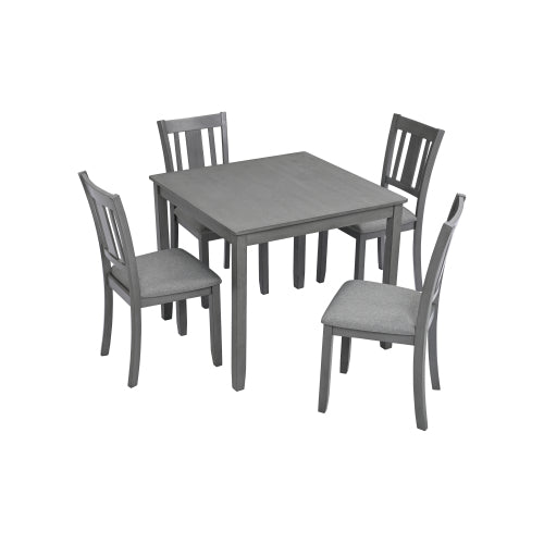 5-Piece Grey Wooden Square Dining Table Set with 4 Slat Back Chairs