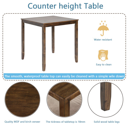 Walnut Counter Height Square Dining Table with Solid Wood Frame