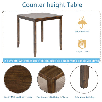 Walnut Counter Height Square Dining Table with Solid Wood Frame
