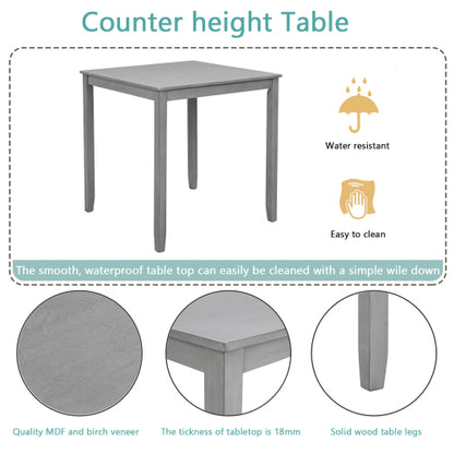 Gray Counter Height Square Dining Table with Solid Wood Legs