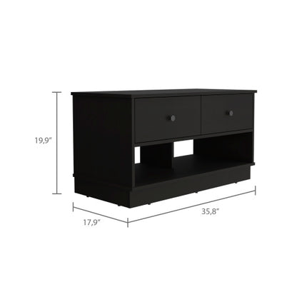 Storage Bench, Two Open Shelves, Two Drawers -Black