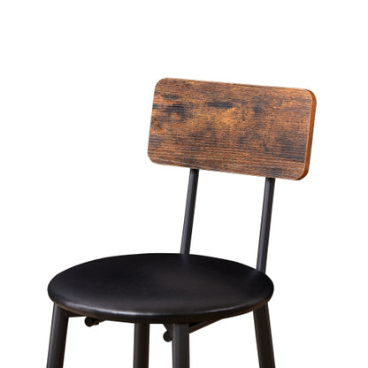 Bar Table Set with 2 Bar stools PU Soft seat with backrest, Rustic Brown, 43.31inch  L x 15.75inch  W x 35.43inch  H.