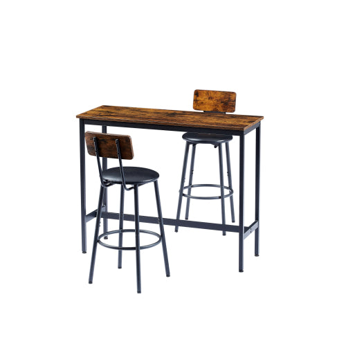 Bar Table Set with 2 Bar stools PU Soft seat with backrest, Rustic Brown, 43.31inch  L x 15.75inch  W x 35.43inch  H.