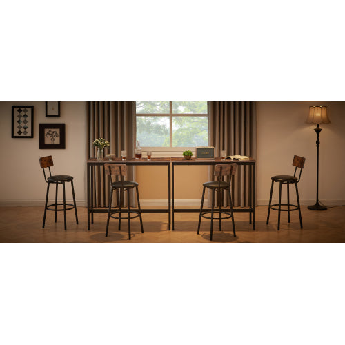 Bar Table Set with 2 Bar stools PU Soft seat with backrest, Rustic Brown, 43.31inch  L x 15.75inch  W x 35.43inch  H.