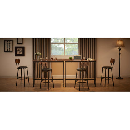 Bar Table Set with 2 Bar stools PU Soft seat with backrest, Rustic Brown, 43.31inch  L x 15.75inch  W x 35.43inch  H.