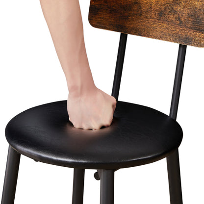 Bar Table Set with 2 Bar stools PU Soft seat with backrest, Rustic Brown, 43.31inch  L x 15.75inch  W x 35.43inch  H.
