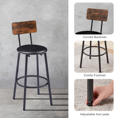 Bar Table Set with 2 Bar stools PU Soft seat with backrest, Rustic Brown, 43.31inch  L x 15.75inch  W x 35.43inch  H.