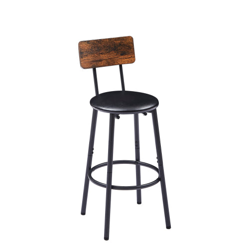 Bar Table Set with 2 Bar stools PU Soft seat with backrest, Rustic Brown, 43.31inch  L x 15.75inch  W x 35.43inch  H.