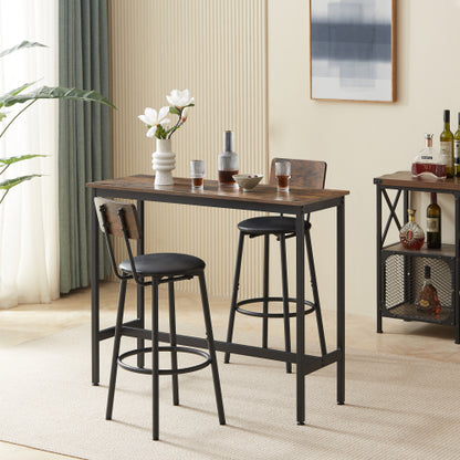 Bar Table Set with 2 Bar stools PU Soft seat with backrest, Rustic Brown, 43.31inch  L x 15.75inch  W x 35.43inch  H.