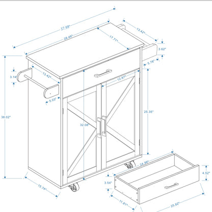 White Multifunctional Rolling Kitchen Cart With Seasoning Rack Adjustable Inner Shelves