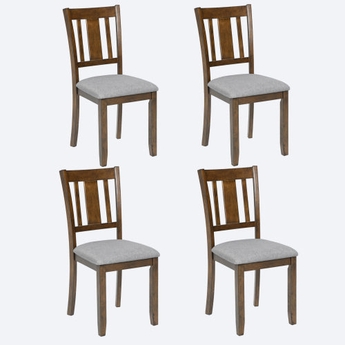 Wooden Dining Chairs Set of 4, Walnut Linen Upholstered Side Chairs with Slatted Back for Kitchen Dining Room