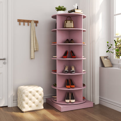 Pink 6-Layer 360 Degree Rotating Shoe Cabinet Household Large Capacity Space Saving Shoe Storage Organizer