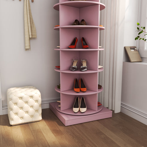Pink 6-Layer 360 Degree Rotating Shoe Cabinet Household Large Capacity Space Saving Shoe Storage Organizer
