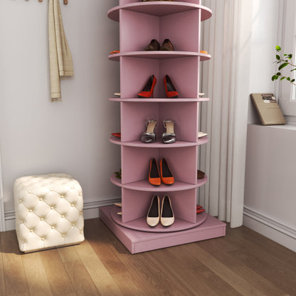 Pink 6-Layer 360 Degree Rotating Shoe Cabinet Household Large Capacity Space Saving Shoe Storage Organizer
