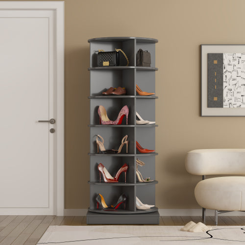 Grey 6-Layer 360 Degree Rotating Household Shoe Cabinet Large Capacity Multi-Purpose Shoe Organizer Cabinet