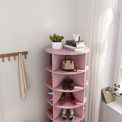 Pink 6-Layer 360 Degree Rotating Shoe Cabinet Household Large Capacity Space Saving Shoe Storage Organizer
