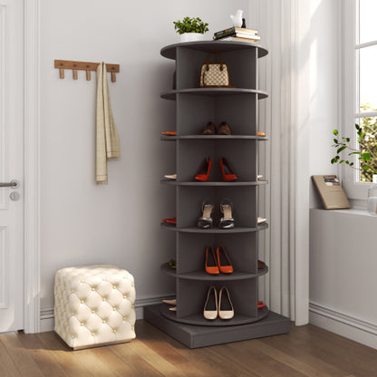 Grey 6-Layer 360 Degree Rotating Household Shoe Cabinet Large Capacity Multi-Purpose Shoe Organizer Cabinet