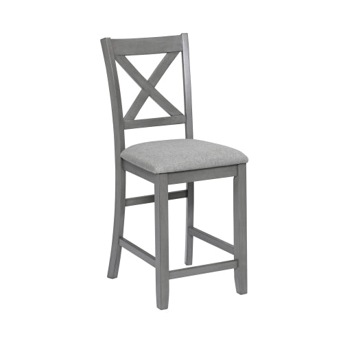 Set of 4 Gray X-Back Counter Height Dining Chairs, Solid Wood Frame, Linen Padded Seat,330lbs