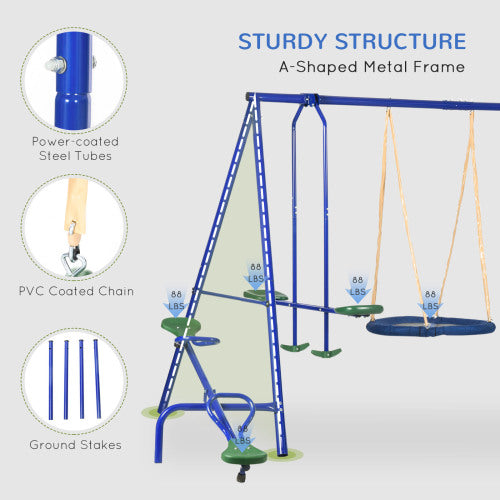 616 lbs Swing Set for Backyard, 5 in 1 Heavy-Duty A-Frame Stand Outdoor Playset for Kids, with Saucer Swing, Slide, Seesaw, Glider, Swing Seat